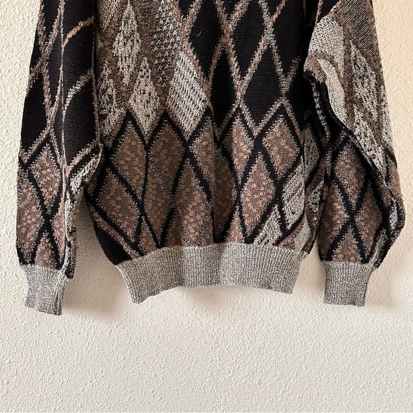 Pacific Club VTG Wool Blend Leather Trim Knit Dad Grandpa Sweater Women Sz Large - Picture 8 of 10